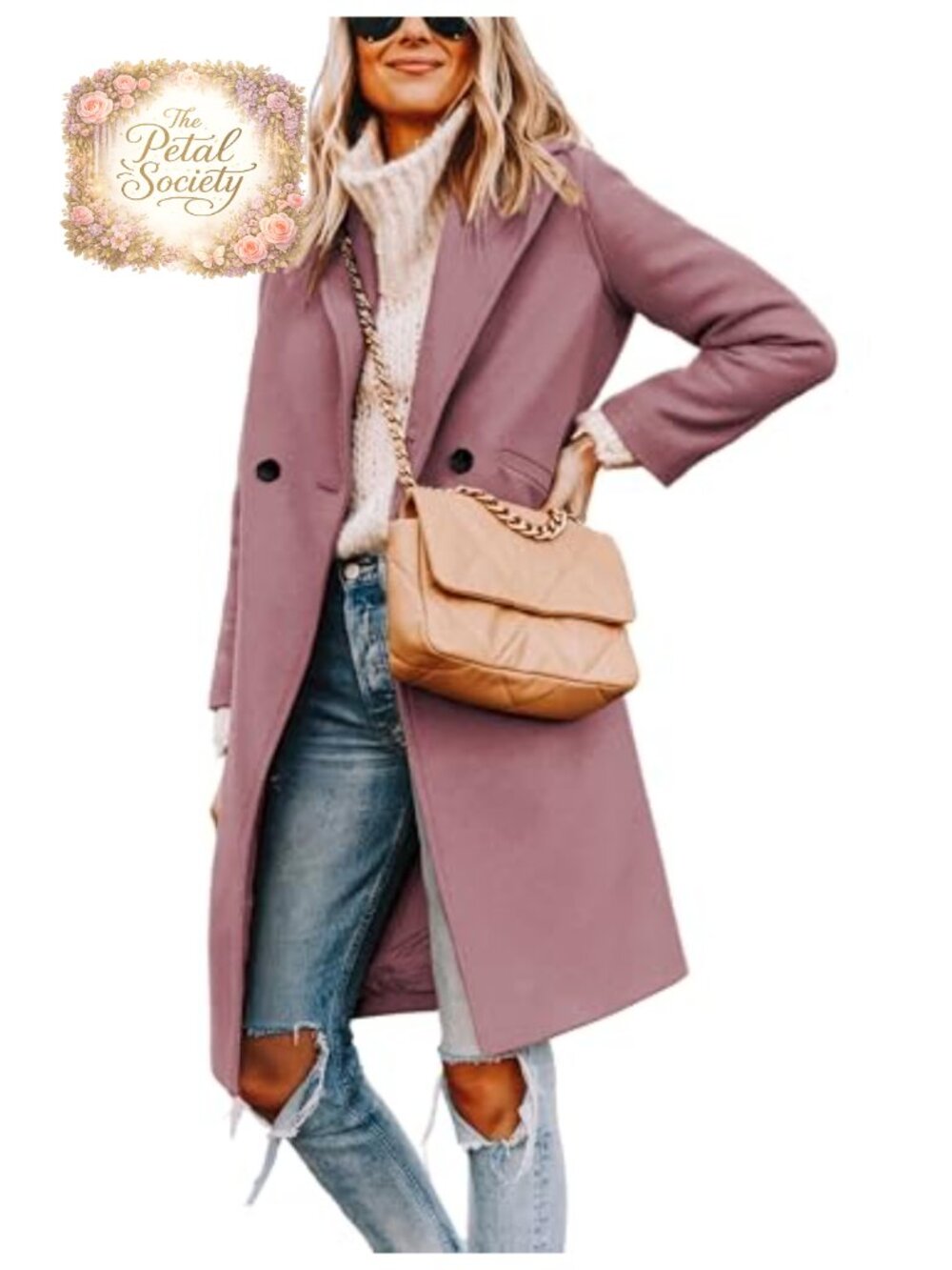 Women's Wool Blend Peacoat Notch Lapel Double-Breasted Knee Length Coat
